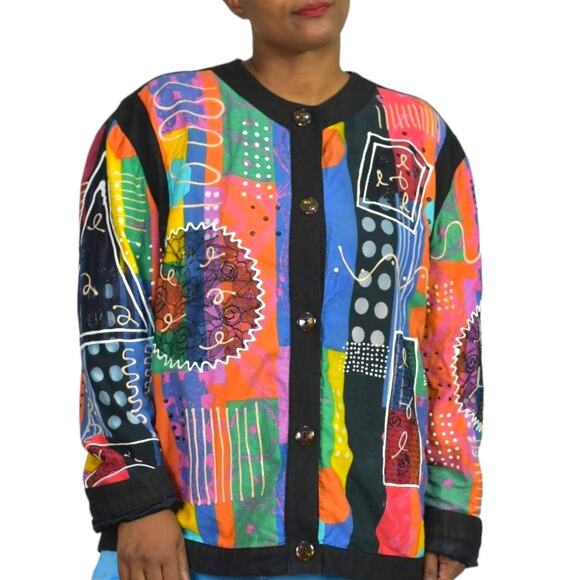 Gene Ewing Bis Jacket Puffy Paint Lace Avant Garde Wearable Art Vintage Medium - Picture 1 of 14